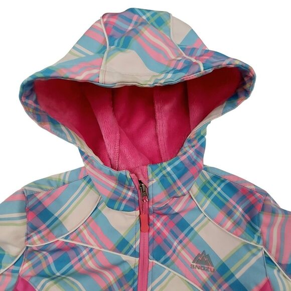 Snozu Hooded Jacket Girls Medium 10/12 Pink Blue Fleece Inside Full Zip Winter - Picture 3 of 11